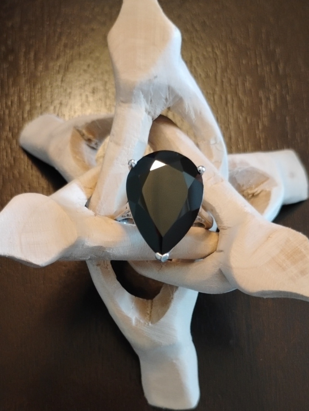 Thai Black Spinel Teardrop Statement Cocktail Ring In 925 Sterling Silver